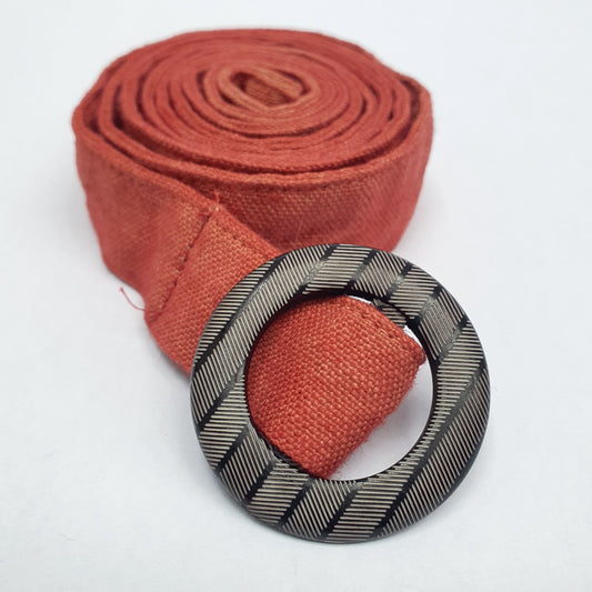 Irish Linen Belt in Terracotta with Black and White Vintage Buckle