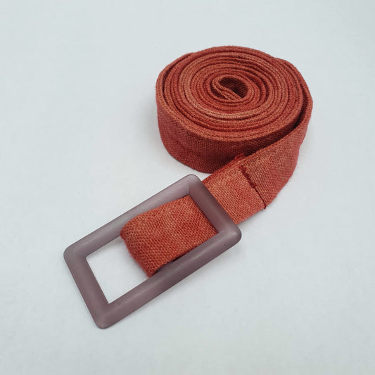 Irish Linen Belt in Terracotta with Purple Buckle